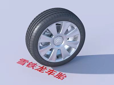 Citroen Car Tire With Silver Alloy Wheel And Tread Pattern Design 3d model