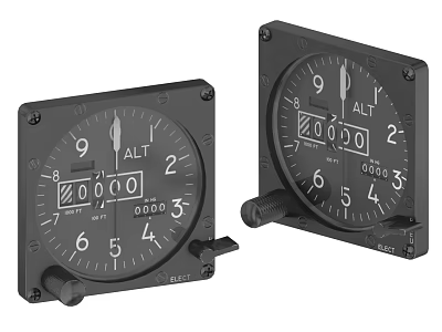 Black Dashboard Style Clocks With ALT Indicator Numeric Dials And Knobs 3d model