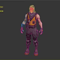 Game Character With Blue Hair Scarf Yellow Vest Wrist Guards Gray Pants And Boots