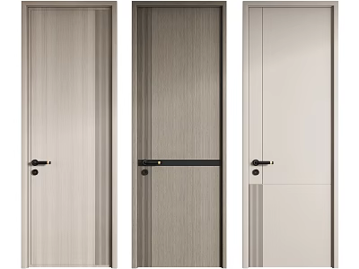 Modern Hinged Doors With Light Dark Wood Tones Light Gray Sleek Design And Black Handles 3d model