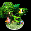 Magical Forest Scene With Big Tree Treehouse Spiral Staircase And Cartoon Characters