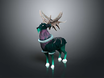 Green And Purple Deer Shaped Ornament With Intricate Antlers White Ring Decorations And Hooves 3d model