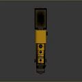 Yellow Steam Train Model With Black Cargo Car And Details On Gray Background