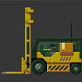 Yellow and Green Forklift with Front Forks Mechanical Frame and Cabin