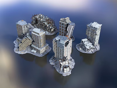 Detailed Urban Collapsed Building Models With Damaged High Rises And Ruins 3d model