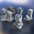 Detailed Urban Collapsed Building Models With Damaged High Rises And Ruins