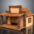 Traditional Wooden House With Front Porch Wooden Shingle Roof And Yellow Pane Window