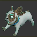 Cartoon French Bulldog Character In Running Pose With Brown White Fur And Blue Collar