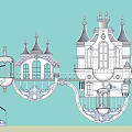 Ancient Architecture Featuring White Exterior Spires Towers Arched Windows And Intricate Details