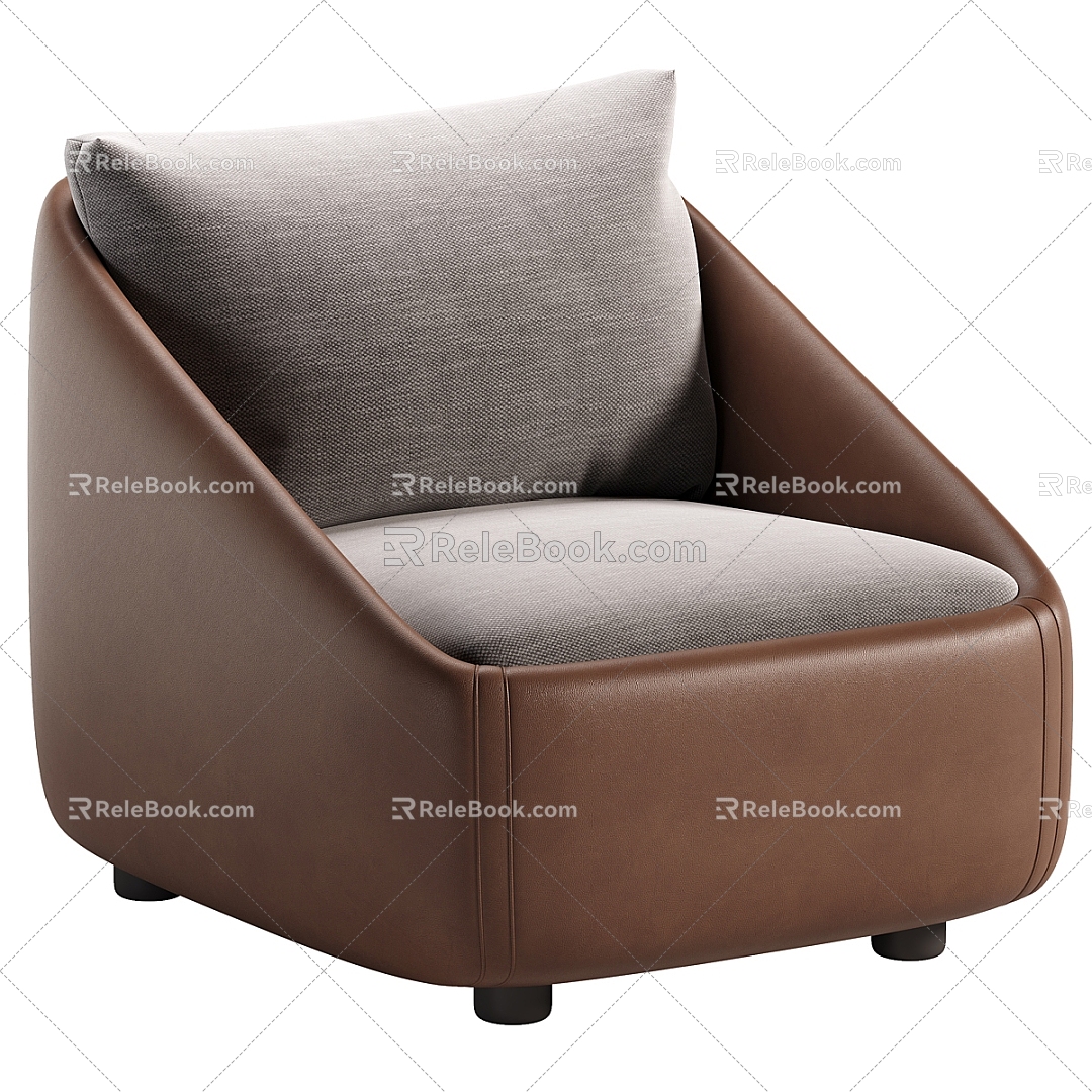 Modern Single Sofa Leather Armchair 3d model