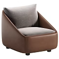 Sleek Single Sofa With Brown Leather Frame And Gray Fabric Seat Cushion