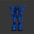 Blue Mechanical Robot Character Featuring Horns Red Eyes And Yellow Chest In Standing Pose