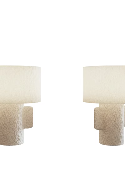 Two Modern Table Lamps With Beige Textured Fabric Shades And Rough Bases 3d model
