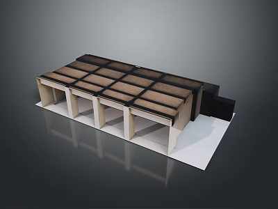 Modern Exhibition Booth Structure With Wooden Panels White Legs And Black Frames 3d model