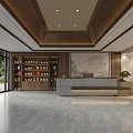 Chinese Style Hospital Outpatient Clinic Lobby With Reception And Cabinets