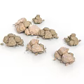 Natural Wooden and Stone Blocks with Rough Textured Surfaces for Decorative Use