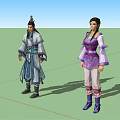 Game and Movie Characters in Ancient Traditional Costumes with White Blue and Purple Outfits