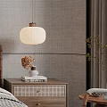 Modern Elegant Bedroom Interior With Upholstered Bed Nightstand Pendant Light And Curtains