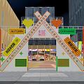 Vibrant Illuminated Commercial Street With Shops Pedestrians Colorful Pavement And Decorative Plaza