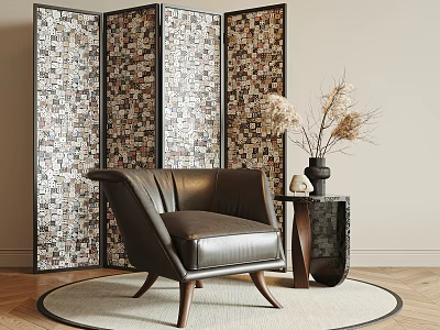 Mid-ancient style leisure chair side a few floral carpet jewelry ornaments screen 3d model