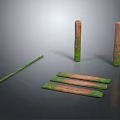 Natural Rustic Wood and Stone Moss Covered Posts and Planks as Decorative Garden Accents