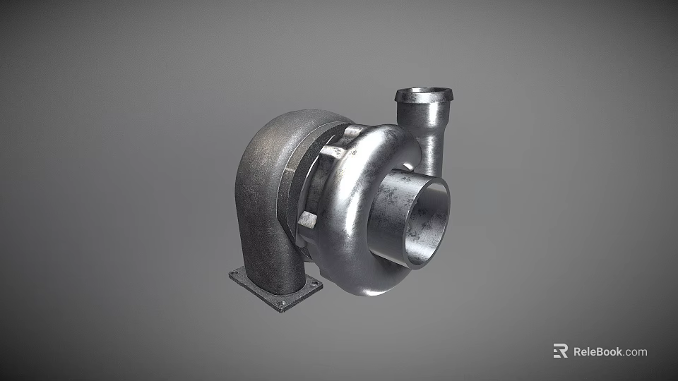 Industrial Metal Turbocharger 3D Model With Exhaust Inlet And Mounting Base 3d model 