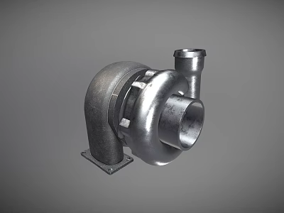 Industrial Metal Turbocharger 3D Model With Exhaust Inlet And Mounting Base 3d model