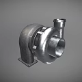 Industrial Metal Turbocharger 3D Model With Exhaust Inlet And Mounting Base