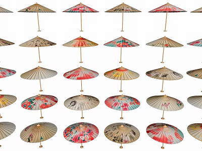 Colorful Umbrella Shaped Decorative Ornament Set With Various Patterns For Home Decor 3d model