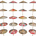 Colorful Umbrella Shaped Decorative Ornament Set With Various Patterns For Home Decor