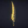 Decorative Weapon Featuring Golden Black Design Skeleton Handle and Sharp Textured Blade 3d model