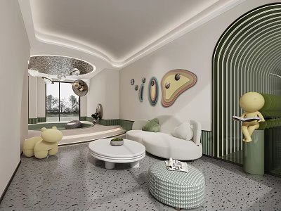 Modern Lounge Interior With Curved Sofa And Round Coffee Table 3d model