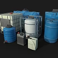 Various Hardware Water Storage Tanks with Plastic Metal Frames and Assorted Colors