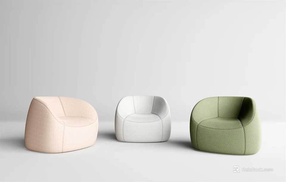 Modern Round Design Single Sofas In Pink White Green Fabric For Living Room Interior 3d model 