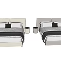 Modern Double Bed With Upholstered Headboard White Linens And Striped Pillows