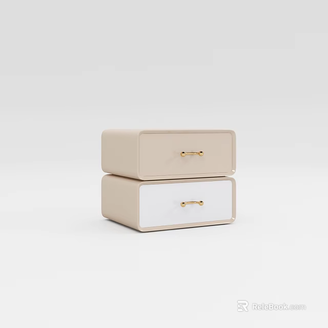 Light Colored Modern Minimalist Bedside Table With Two Drawers And Gold Handles 3d model 