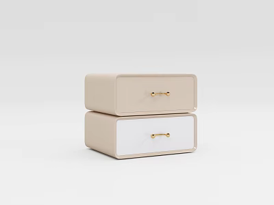 Light Colored Modern Minimalist Bedside Table With Two Drawers And Gold Handles 3d model