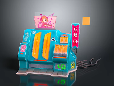 Cartoon Style Colorful Game Machine With Blue Body Yellow Panels And Pink Top 3d model