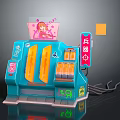 Cartoon Style Colorful Game Machine With Blue Body Yellow Panels And Pink Top
