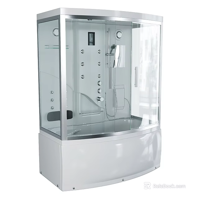 Modern Shower Sauna With Transparent Glass Door Multiple Showerheads And Control Panel 3d model 