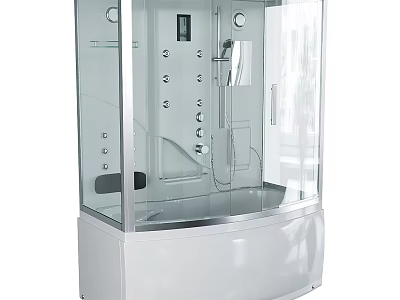 Modern Shower Sauna With Transparent Glass Door Multiple Showerheads And Control Panel 3d model