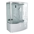 Modern Shower Sauna With Transparent Glass Door Multiple Showerheads And Control Panel