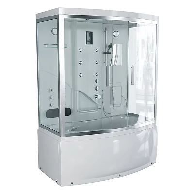 Modern Shower Sauna With Transparent Glass Door Multiple Showerheads And Control Panel 3d model