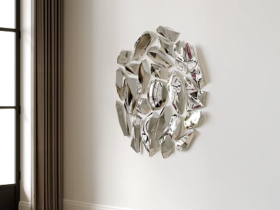 Silver Fragmented Wall Decor Adds Artistic Touch To White Wall 3d model