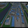 Large Scale Industrial Plant With Piping Systems Buildings Surrounding River And Roads