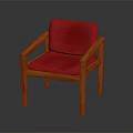 Comfortable Leisure Chair with Red Cushion Backrest and Wooden Armrests Legs