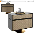 Modern Bedside Table With Woven Drawer Panel And Gold Accent Legs 3d model
