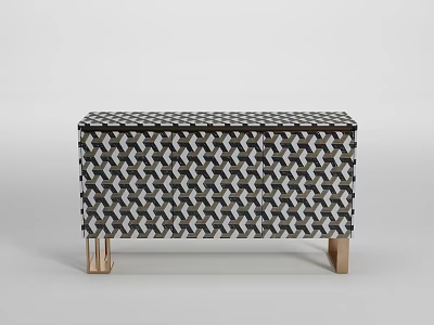 Modern Sideboard With Black White Geometric Pattern And Brass Legs 3d model