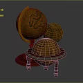 Vintage Decorative Ornament Set With Classic Globes On Red Wooden Display Base