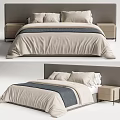 Modern Double Bed With Gray Headboard Light Nightstands And Beige Bedspread Pillows 3d model